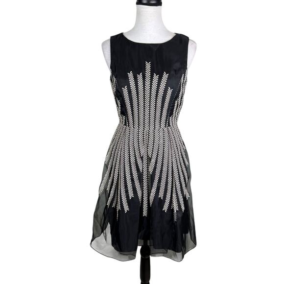 Cremieux Black Organza Embroidered Sleeveless Fit & Flare Cocktail Evening Dress - Picture 1 of 11